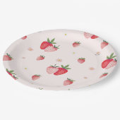 HEIDI Pink Strawberry Pattern Girl Baby Dusche Pappteller (Schrägansicht)