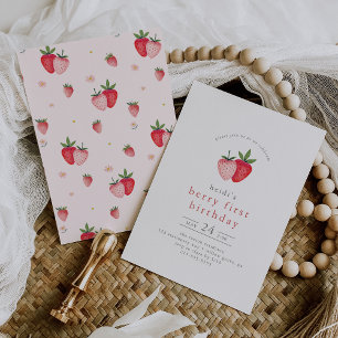 HEIDI Pink Summer Strawberry Berry Erster Geburtst Einladung