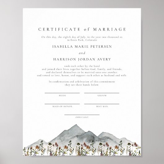 HEIDI Wildblume Ehezertifikate Pos Poster (Vorne)