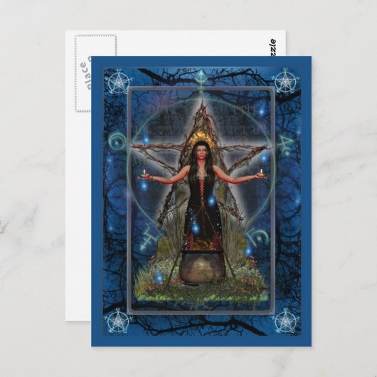 Heidnische Postkarte - Spellweaver Hexe 'blaues ~ (Vorne/Hinten)