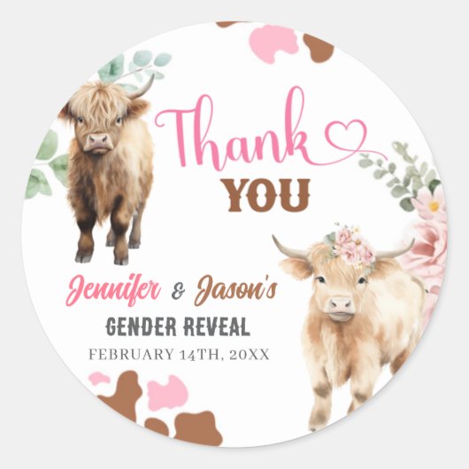 Heifer oder Bull Cow Gender Reveal Gefälligkeitsta Runder Aufkleber (Vorderseite)