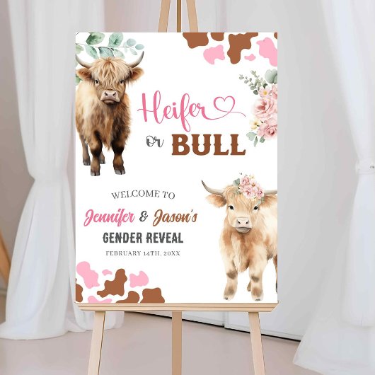Heifer oder Bull Gender Reveal Welcome Board Poster