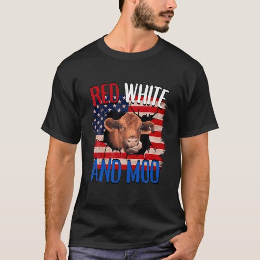 Heifer Red White Moo Highland Cow 4. Juli Indepen T-Shirt (Vorderseite)