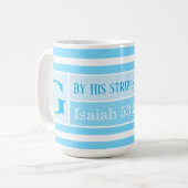 Heilbibel Verse Blau und Weiß Streifen erste Kaffeetasse (Vorderseite Links)