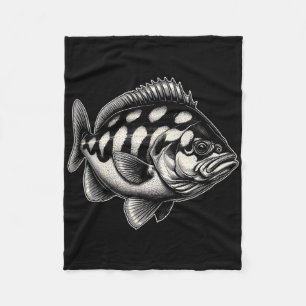 Heilbutt Fisch Grafik Angeln Kunst Design Fleecedecke