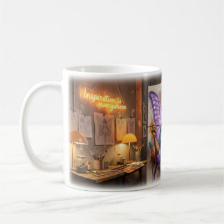 Heilende Flügel in einer Mitternachts-Kunststudio- Kaffeetasse