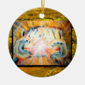 Heilende Hände u. Kreuz des Schutzes Keramik Ornament (Vorne)