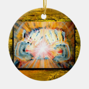 Heilende Hände u. Kreuz des Schutzes Keramik Ornament