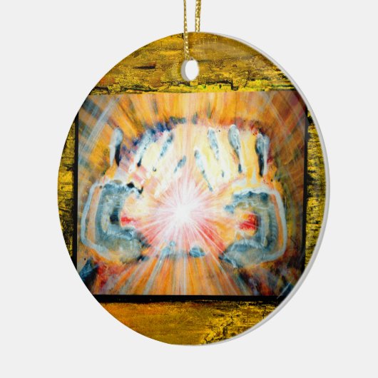 Heilende Hände u. Kreuz des Schutzes Keramik Ornament (Links)