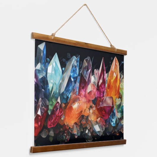 Heilende Kristalle Juwelen Edelsteine Wandteppich Mit Holzrahmen (Gewinkelt)