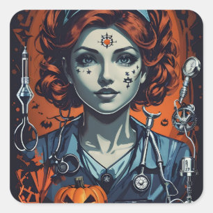 Heilende Pflege, heiße Halloween-Krankenschwester Quadratischer Aufkleber
