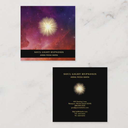 *~* Heilenergie Sonnenbrand-Universum Sterne Kosmi Quadratische Visitenkarte (Vorne/Hinten)