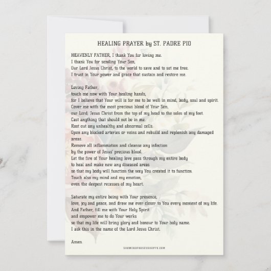 Heilgebet durch St. Padre Pio Gebetskarte Karte (Rückseite)
