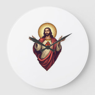 Heilig Herz Jesu Vintage-Engraving-Shirt 2 Große Wanduhr