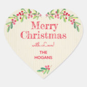 Heilig und Berries über Elfenbeinweihnachtsferien Herz-Aufkleber (Vorderseite)