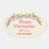 Heilig und Berries über Elfenbeinweihnachtsferien Ovaler Aufkleber (Vorderseite)