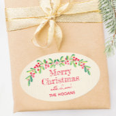 Heilig und Berries über Elfenbeinweihnachtsferien Ovaler Aufkleber