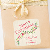 Heilig und Berries über Elfenbeinweihnachtsferien Quadratischer Aufkleber