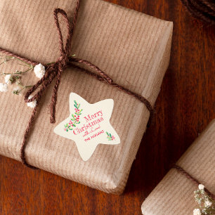Heilig und Berries über Elfenbeinweihnachtsferien Stern-Aufkleber