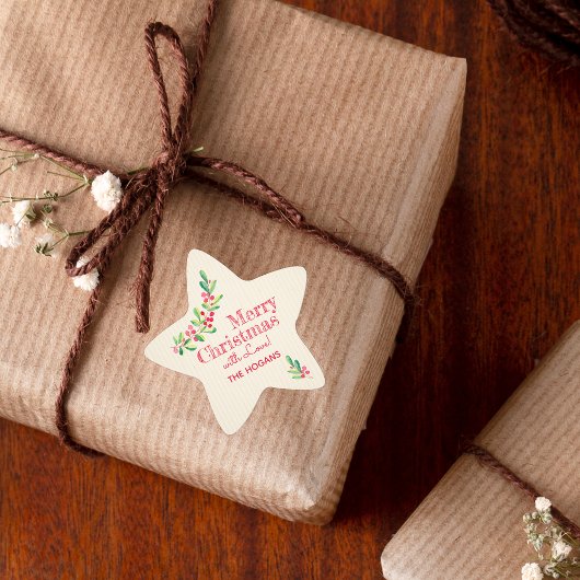 Heilig und Berries über Elfenbeinweihnachtsferien Stern-Aufkleber