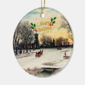 Heiligabend, 1889, Frohe Weihnachten! Keramik Ornament (Links)
