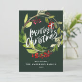 Heiligabend botanischer Kranz-Winterbeere Feiertagskarte (Stehend Vorderseite)