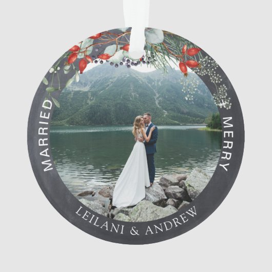 Heiligabend Foto Holly Greenery Chalkboard Ornament (Rückseite)