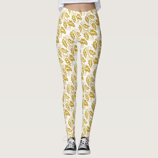 Heilige Beere aus Gold Glitzer Moderner Weihnachts Leggings (Vorderseite)