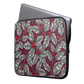 Heilige Beere, graue Blätter auf dunkelrot Laptopschutzhülle (Vorderseite Links)