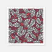 Heilige Beere, graue Blätter auf dunkelrot Serviette (Vorderseite)