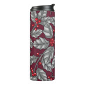 Heilige Beere, graue Blätter auf dunkelrot Thermosbecher (Nach links gedreht)