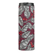 Heilige Beere, graue Blätter auf dunkelrot Thermosbecher (Rückseite)