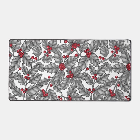 Heilige Beere, graue Blätter auf weiß Schreibtischunterlage (Vorderseite)