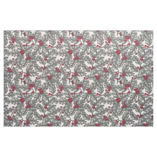 Heilige Beere, graue Blätter auf weiß Stoff (Fat Quarter (45,7 x 55,9 cm))