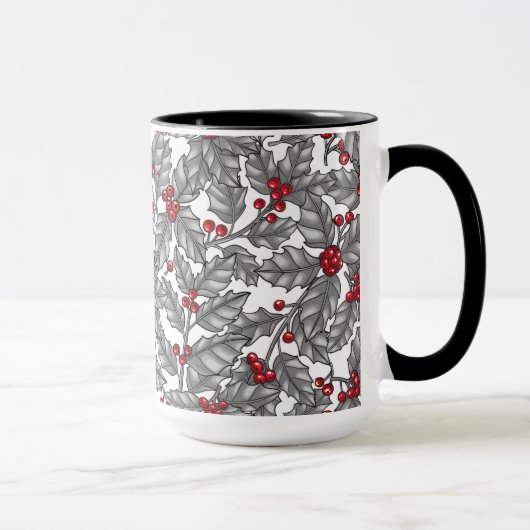 Heilige Beere, graue Blätter auf weiß Tasse (Rechts)