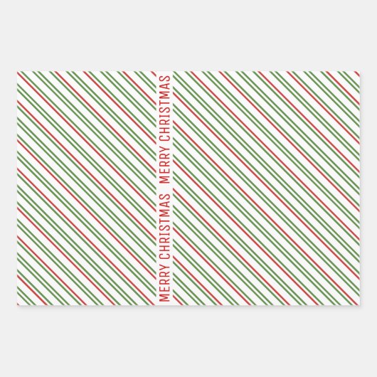 Heilige Beere und rote, grüne Streifen Frohe Weihn Geschenkpapier Set (Vorderseite 3)