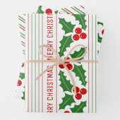 Heilige Beere und rote, grüne Streifen Frohe Weihn Geschenkpapier Set (Beispiel)