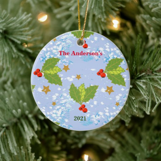 Heilige Beeren Schneesterne Oberflächenmuster Jahr Keramik Ornament (Baum)