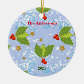 Heilige Beeren Schneesterne Oberflächenmuster Jahr Keramik Ornament (Vorne)