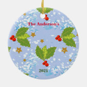 Heilige Beeren Schneesterne Oberflächenmuster Jahr Keramik Ornament (Hinten)