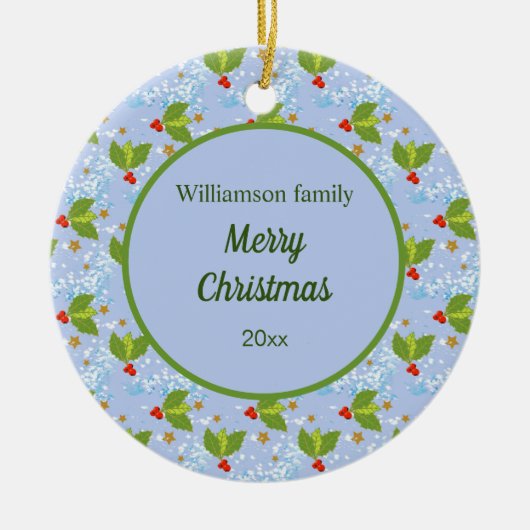 Heilige Beeren Sterne Schneemuster Frohe Weihnacht Keramik Ornament (Vorne)