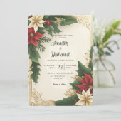 Heilige Berries Red Green Gold Weihnachtsfeier Einladung (Stehend Vorderseite)