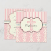 Heilige Bestätigungs-Vintage rosa Damast-Einladung Einladung (Vorne/Hinten)