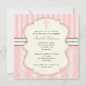 Heilige Bestätigungs-Vintage rosa Damast-Einladung Einladung (Rückseite)
