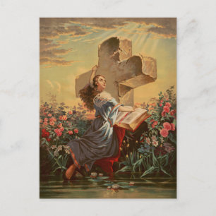 Heilige Bibel und Kreuz Postkarte