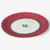 Heilige Blätter & Beeren auf Weiß und Rot Pappteller (Schrägansicht)