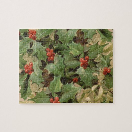 Heilige Blätter beeren Vintage Weihnachtskunst Puzzle (Horizontal)