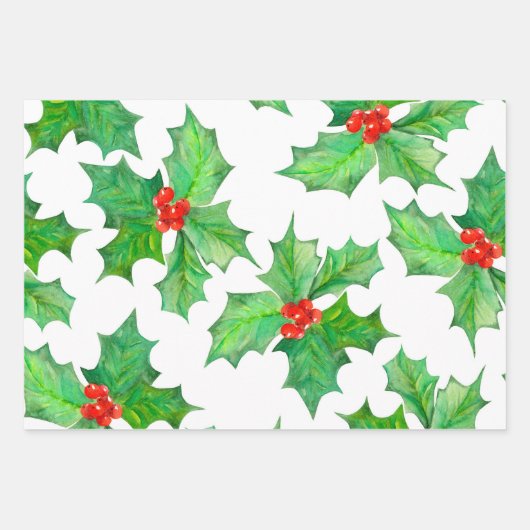 Heilige Blätter, Berries, Rot, Grün Geschenkpapier Set (Vorderseite)