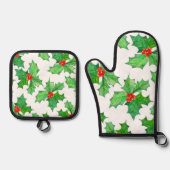 Heilige Blätter, Berries, Rot, Grün Ofenhandschuh & Topflappen-Set (Vorderseite)