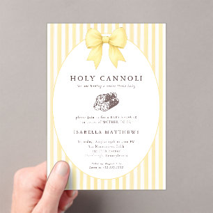 Heilige Cannoli-Schleife Baby Shower Acryleinladungen